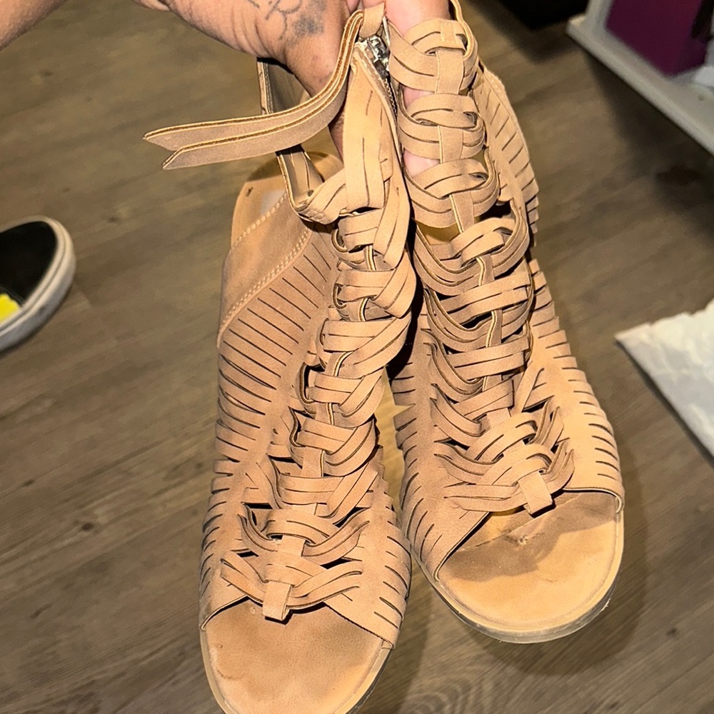 Women's Tan Lace-Up Sandals